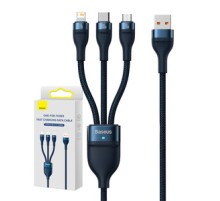 3in1 USB cable Baseus Flash Series, USB-C + micro USB + Lightning, 100W, 1.2m (blue)