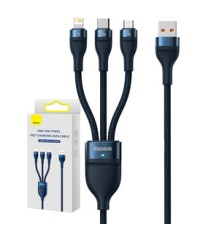 3in1 USB cable Baseus Flash Series, USB-C + micro USB + Lightning, 100W, 1.2m (blue)