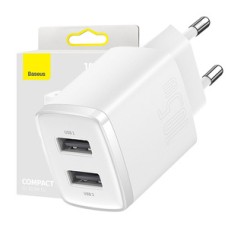 Baseus Compact Quick Charger, 2x USB, 10.5W (white)