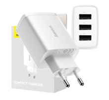 Baseus Compact Quick Charger, 3x USB, 17W (White)