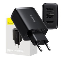 Baseus Compact Quick Charger, 3x USB, 17W (Black)