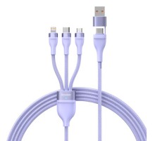 3in1 USB cable Baseus Flash Series 2, USB-C + micro USB + Lightning, 100W, 1.2m (purple)