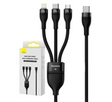 3in1 USB cable Baseus Flash Series 2, USB-C + micro USB + Lightning, 100W, 1.5m (black)
