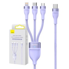 3in1 USB cable Baseus Flash Series 2, USB-C + micro USB + Lightning, 100W, 1.5m (purple)