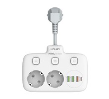 Power strip with 2 AC sockets, 3x USB, USB-C, LDNIO SE2435, 2500W (white)