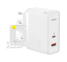 Wall charger Baseus GaN5 Pro USB-C + USB, 100W + 1m cable (white)