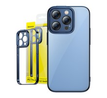 Baseus Glitter Transparent Case and Tempered Glass set for iPhone 14 Pro Max (blue)