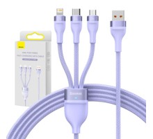 3in1 USB cable Baseus Flash II Series, USB-C + micro USB + Lightning, 66W, 1.2m (Purple)