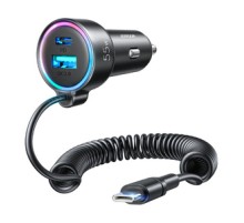 Car charger Joyroom JR-CL07, 3-in-1, 1x USB + 1x PD, 55W + Type-C cable (black)