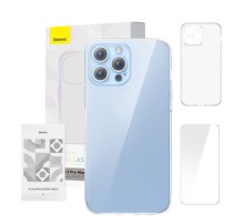 Phone case Baseus Crystal Clear for 13 Pro Max (transparent) +all-tempered-glass screen protector +cleaning kit