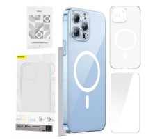 Phone case Baseus Magnetic Crystal Clear for iPhone 13 Pro (transparent) with all-tempered-glass screen protector and cleaning kit
