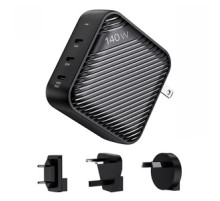 Wall charger INVZI GanHub 3x USB-C, 140W, EU/UK/AU/US (black)