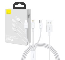 Quick Charge USB to M+L+C  Baseus Superior Data 3.5A 1m (White)