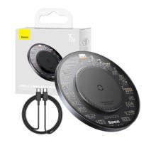 Wireless Qi inductive charger Baseus Simple 2, 15W with USB-C to USB-C cable (black)