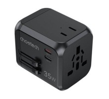 Choetech PD5008 travel charger, 3xUSB-A, 2xUSB-C, GaN, 35W, US/EU/UK/AU (black)