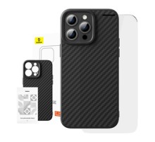 Case Baseus Synthetic Fiber iPhone 15 Pro + tempered glass