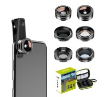 Mobile lens kit APEXEL APL-DG6V2 6 in 1 universal (black)
