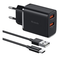 Mcdodo CH-5072 USB-A*2, 12W power charger + USB-A to USB-C cable (black)