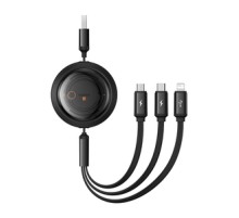 Fast Charging Cable 3in1 Baseus Free2Draw, USB to micro USB+USB-C+Lightning, 3.5A, 1.1m (black)