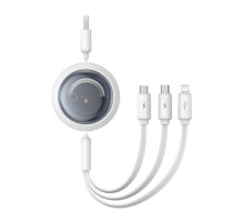 Fast Charging Cable 3in1 Baseus Free2Draw, USB to micro USB+USB-C+Lightning, 3.5A, 1.1m (white)