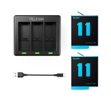 Telesin 3-slot charger + 2 batteries for GoPro Hero 12 / Hero 11 / Hero 10 / Hero 9
