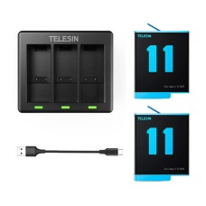 Telesin 3-slot charger + 2 batteries for GoPro Hero 12 / Hero 11 / Hero 10 / Hero 9