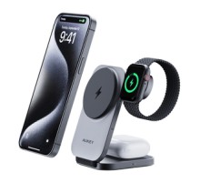 Magnetic Wireless Charger 3 in 1 MagFusion Aukey LC-MC312, 15W Qi2 (gray)