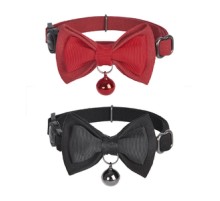 Collar set Dogness for cats 2 pcs (Genuine Leather Red/Fiber Black)