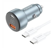 Foneng C18 1xUSB-A, 1xUSB-C 2.4A 48W car charger (grey) + USB-C to USB-C cable