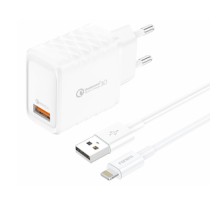 Foneng EU54 18W USB-A, 3A mains charger (White) + USB-A to Lightning cable