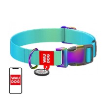 Nylon collar with QR code for Waudog gradient dog, blue , size L