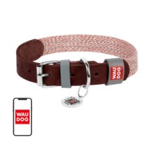 Dog collar made of natural leather and recycled material with QR code Waudog size L, width 25 mm, brown