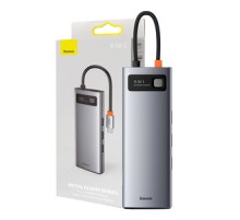 Hub 9in1 Baseus Metal Gleam Series, USB-C to 3x USB 3.0 + HDMI + USB-C PD + Ethernet RJ45 + microSD/SD + VGA