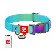 Nylon dog collar with QR code WAUDOG 15 mm wide, 25-35 cm long blue