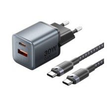 GaN Vention USB-C+A 30W Charger + USB-C-C Cable 1m (Gray)