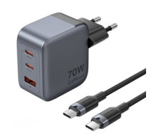 GaN Vention USB-C+C+A 70W Charger + USB-C-C Cable 1m (Gray)