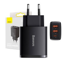 Charger Baseus Compact Quick Charger, 2xUSB, USB-C, PD, 3A, 30W (czarna)