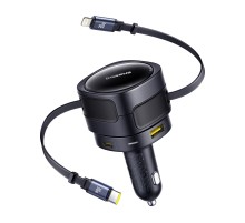 Baseus Enjoyment Max car charger with USB-C+Lightning cables and USB-A+USB-C ports 90W Black