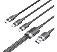 USB 2.0 A male to 3-in-1 USB-C, Lightning and Micro-B male cable Vention 3A CTPBG 1.5m