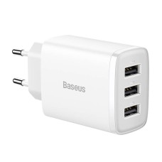 Baseus Compact Quick Charger, 3x USB, 17W (White) Baseus Compact Quick Charger, 3x USB, 17W (White)