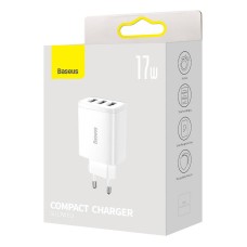 Baseus Compact Quick Charger, 3x USB, 17W (White) Baseus Compact Quick Charger, 3x USB, 17W (White)