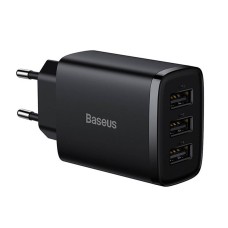 Baseus Compact Quick Charger, 3x USB, 17W (Black) Baseus Compact Quick Charger, 3x USB, 17W (Black)