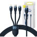 3in1 USB cable Baseus Flash Series 2, USB-C + micro USB + Lightning, 100W, 1.5m (blue)
