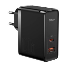 Wall charger Baseus GaN USB-C + USB, 100W + 1m cable (black) Wall charger Baseus GaN USB-C + USB, 100W + 1m cable (black)