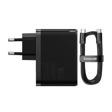 Wall charger Baseus GaN USB-C + USB, 100W + 1m cable (black) Wall charger Baseus GaN USB-C + USB, 100W + 1m cable (black)
