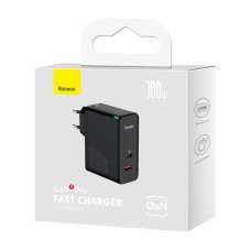 Wall charger Baseus GaN USB-C + USB, 100W + 1m cable (black) Wall charger Baseus GaN USB-C + USB, 100W + 1m cable (black)
