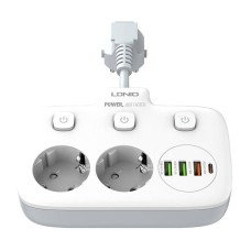 Power strip with 2 AC sockets, 3x USB, USB-C, LDNIO SE2435, 2500W (white) Power strip with 2 AC sockets, 3x USB, USB-C, LDNIO SE2435, 2500W (white)