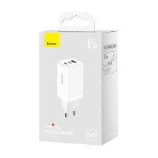 Wall charger Baseus GaN5 Pro 2xUSB-C + USB, 65W (white) Wall charger Baseus GaN5 Pro 2xUSB-C + USB, 65W (white)