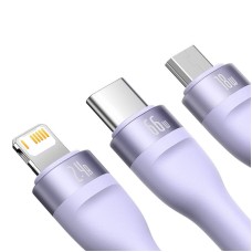 3in1 USB cable Baseus Flash II Series, USB-C + micro USB + Lightning, 66W, 1.2m (Purple) 3in1 USB cable Baseus Flash II Series, USB-C + micro USB + Lightning, 66W, 1.2m (Purple)