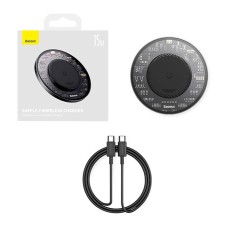 Wireless Qi inductive charger Baseus Simple 2, 15W with USB-C to USB-C cable (black)